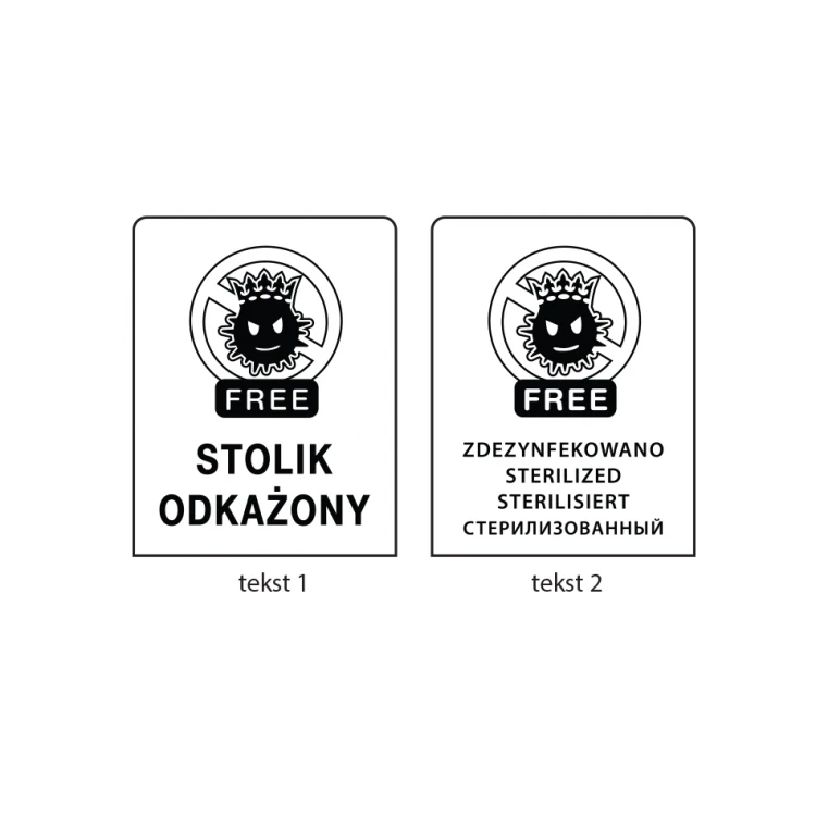 Stojak informacyjny na stolik zdezynfekowano, odkażono - do mycia w zmywarce temp. max 80°C - ST004