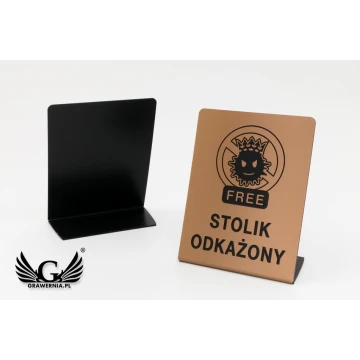 Stojak informacyjny na stolik zdezynfekowano, odkażono - do mycia w zmywarce temp. max 80°C - ST004