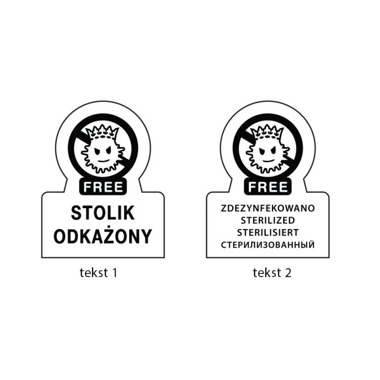 Stojak informacyjny na stolik zdezynfekowano, odkażono - do mycia w zmywarce temp. max 80°C - ST005