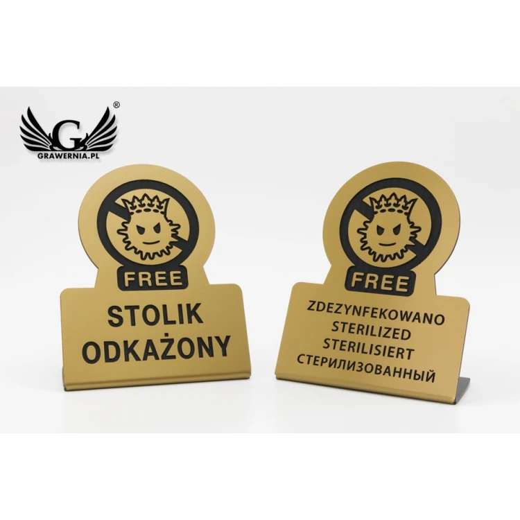 Stojak informacyjny na stolik zdezynfekowano, odkażono - do mycia w zmywarce temp. max 80°C - ST005