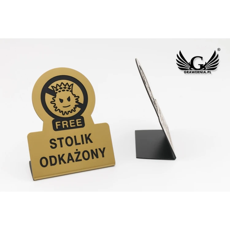 Stojak informacyjny na stolik zdezynfekowano, odkażono - do mycia w zmywarce temp. max 80°C - ST005