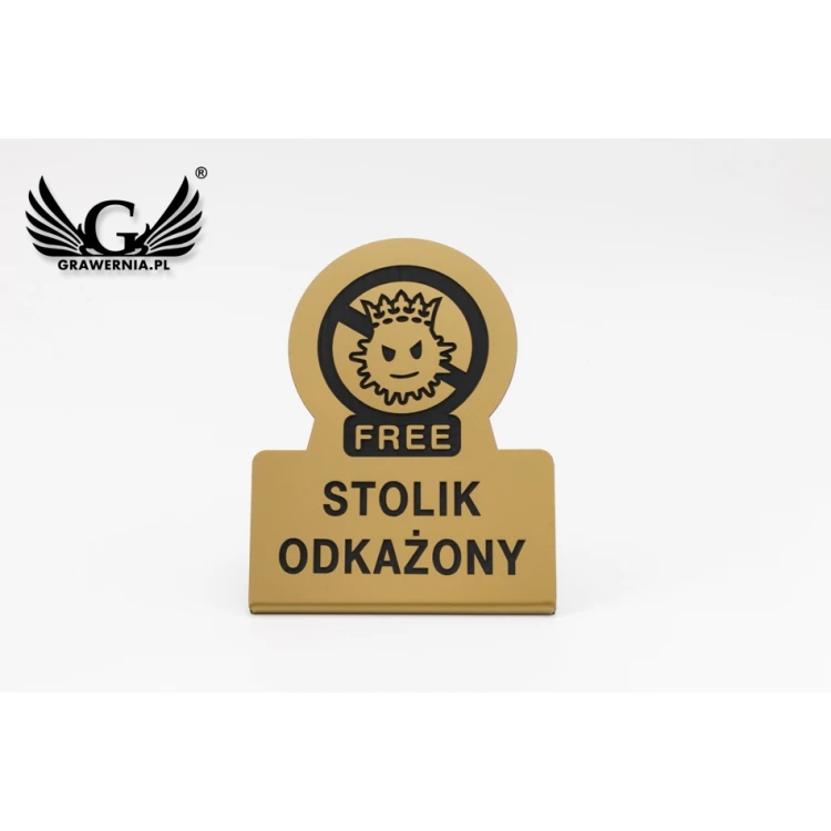 Stojak informacyjny na stolik zdezynfekowano, odkażono - do mycia w zmywarce temp. max 80°C - ST005
