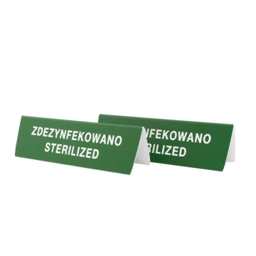 Stojaczek informacyjny zdezynfekowano - do mycia w zmywarce temp. max 80°C - ST009