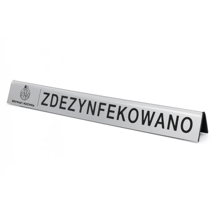Stojaczek slim zdezynfekowano z dowolnym logotypem - laminat grawerski metalizowany i szczotkowany - ST014