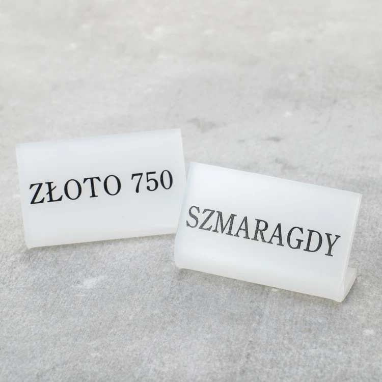 Stojaczki jubilerskie szronione z dowolnym tekstem - wym. 50x25mm - PR024 