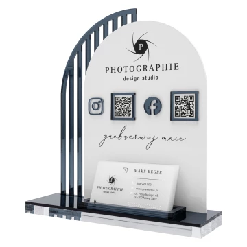 Tabliczka social media z kodami QR i miejscem na wizytówki - wys. 23 cm - ST081