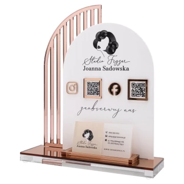 Tabliczka social media z kodami QR i miejscem na wizytówki - wys. 23 cm - ST086