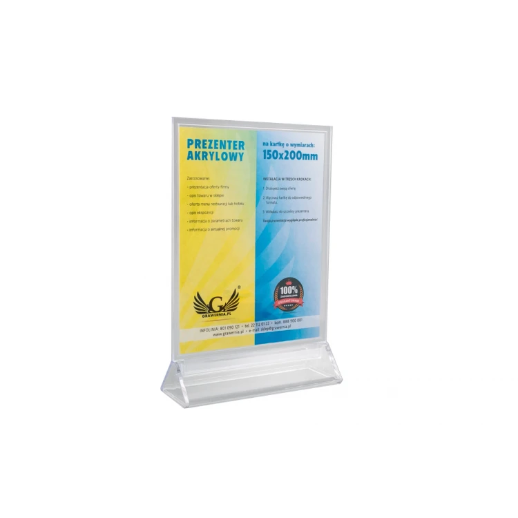 Stojak, ekspozytor plastikowy na kartkę o wym. 150x200mm - model PR016