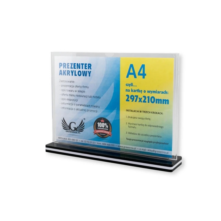 Stojak, ekspozytor plastikowy na kartkę o wym. 297x210mm (A4) - model PR020