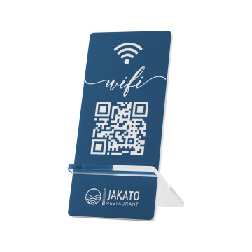 Stojak informacyjny z kodem QR - niebieski laminat grawerski - wym. 50x110mm - ST060