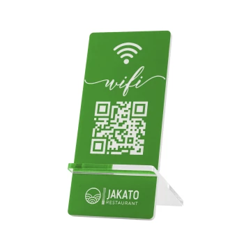 Stojak informacyjny z kodem QR - zielony laminat grawerski - wym. 50x110mm - ST061