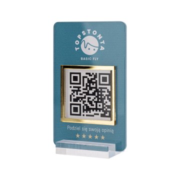 Stojak informacyjny z kodem QR - akryl transparentny z nadrukiem UV - wym. 55x95mm - ST062