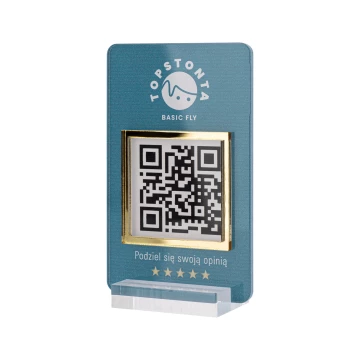 Stojak informacyjny z kodem QR - akryl transparentny z nadrukiem UV - wym. 55x95mm - ST062