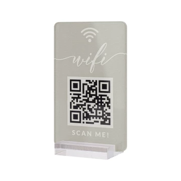 Stojak informacyjny z kodem QR - akryl transparentny z nadrukiem UV - wym. 55x95mm - ST077