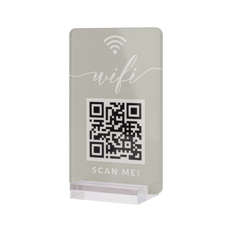 Stojak informacyjny z kodem QR - akryl transparentny z nadrukiem UV - wym. 55x95mm - ST077