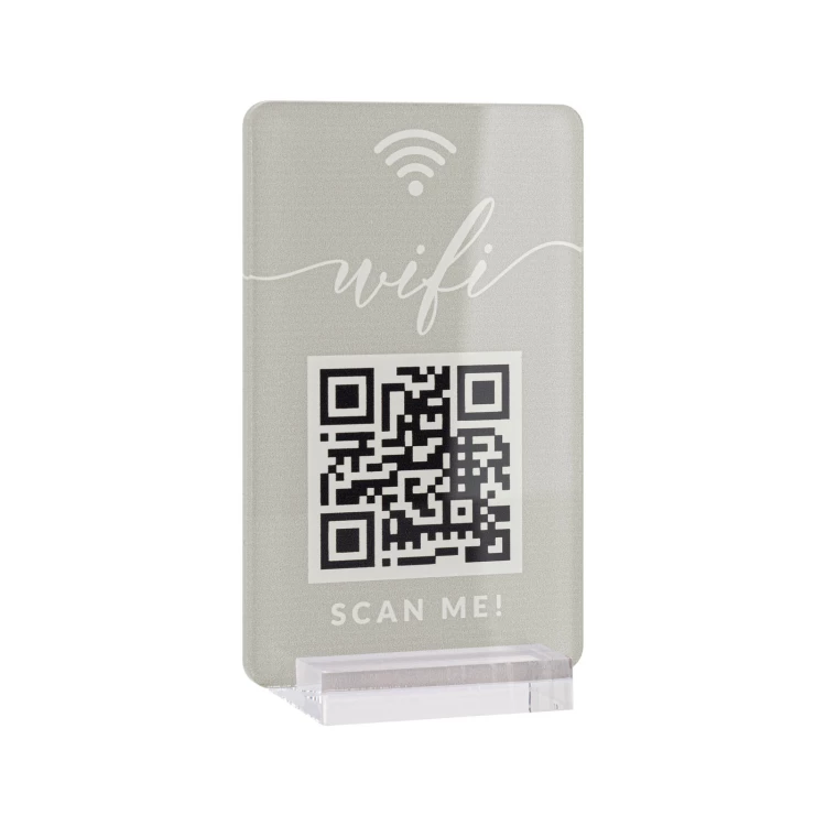 Stojak informacyjny z kodem QR - akryl transparentny z nadrukiem UV - wym. 55x95mm - ST077