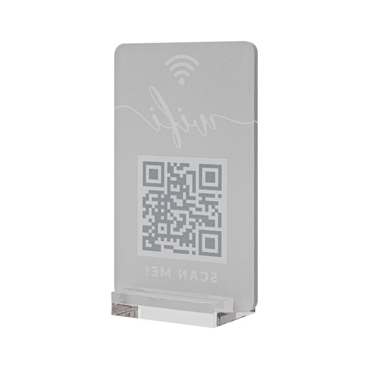 Stojak informacyjny z kodem QR - akryl transparentny z nadrukiem UV - wym. 55x95mm - ST077