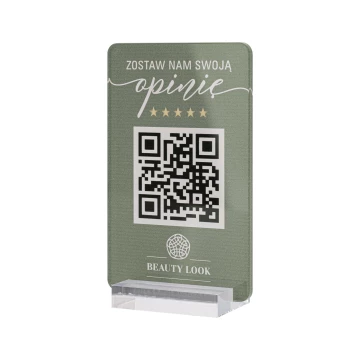 Stojak informacyjny z kodem QR - akryl transparentny z nadrukiem UV - wym. 55x95mm - ST076