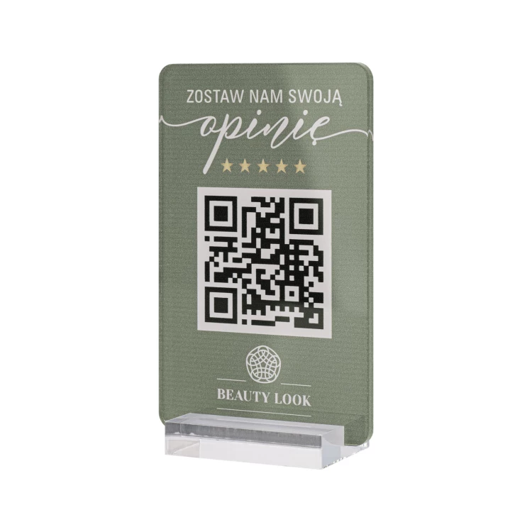 Stojak informacyjny z kodem QR - akryl transparentny z nadrukiem UV - wym. 55x95mm - ST076