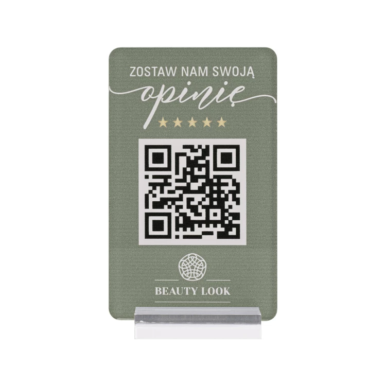 Stojak informacyjny z kodem QR - akryl transparentny z nadrukiem UV - wym. 55x95mm - ST076