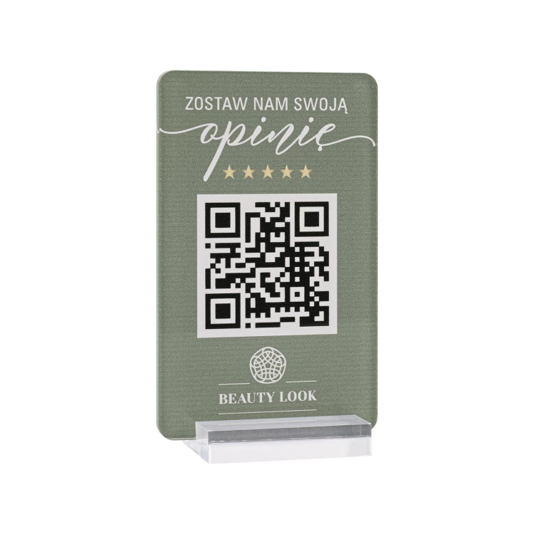 Stojak informacyjny z kodem QR - akryl transparentny z nadrukiem UV - wym. 55x95mm - ST076