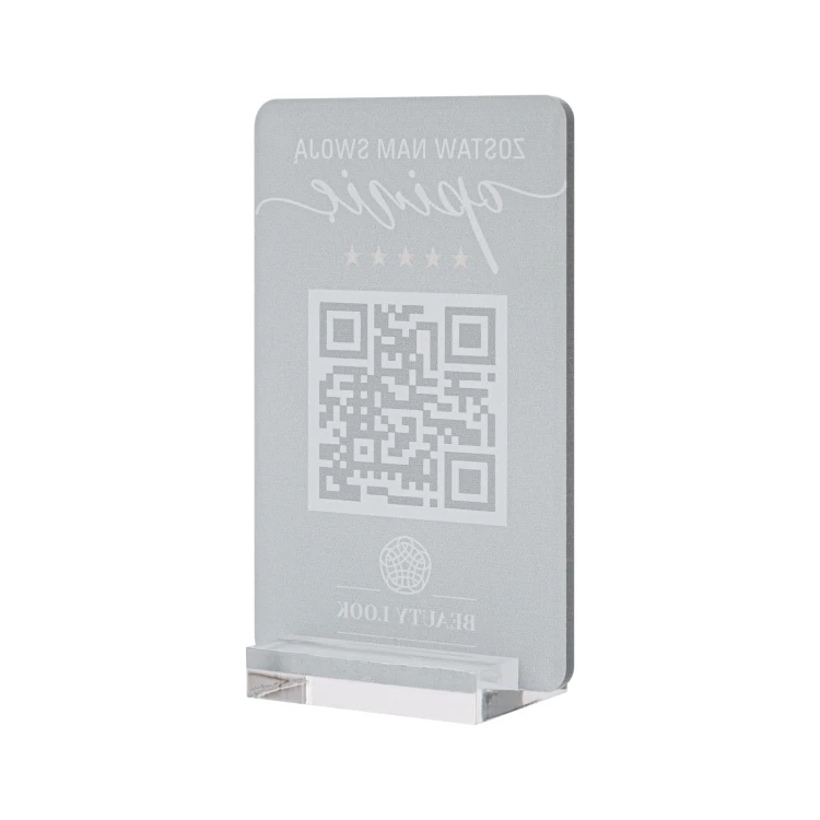 Stojak informacyjny z kodem QR - akryl transparentny z nadrukiem UV - wym. 55x95mm - ST076