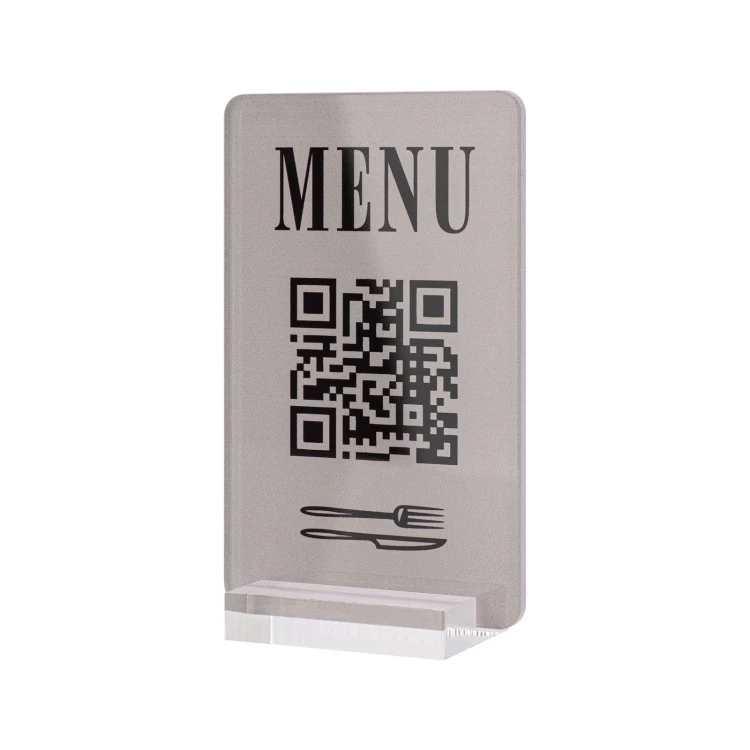 Stojak Menu z kodem QR - akryl transparentny z nadrukiem UV - wym. 55x95mm - ST063