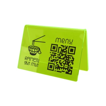 Stojak Menu z kodem QR - neonowy zielony akryl z nadrukiem UV - wym. 100x70mm - ST073