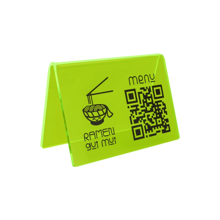 Stojak Menu z kodem QR - neonowy zielony akryl z nadrukiem UV - wym. 100x70mm - ST073