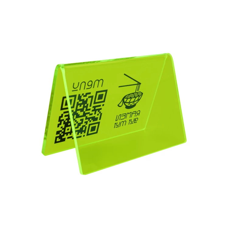 Stojak Menu z kodem QR - neonowy zielony akryl z nadrukiem UV - wym. 100x70mm - ST073