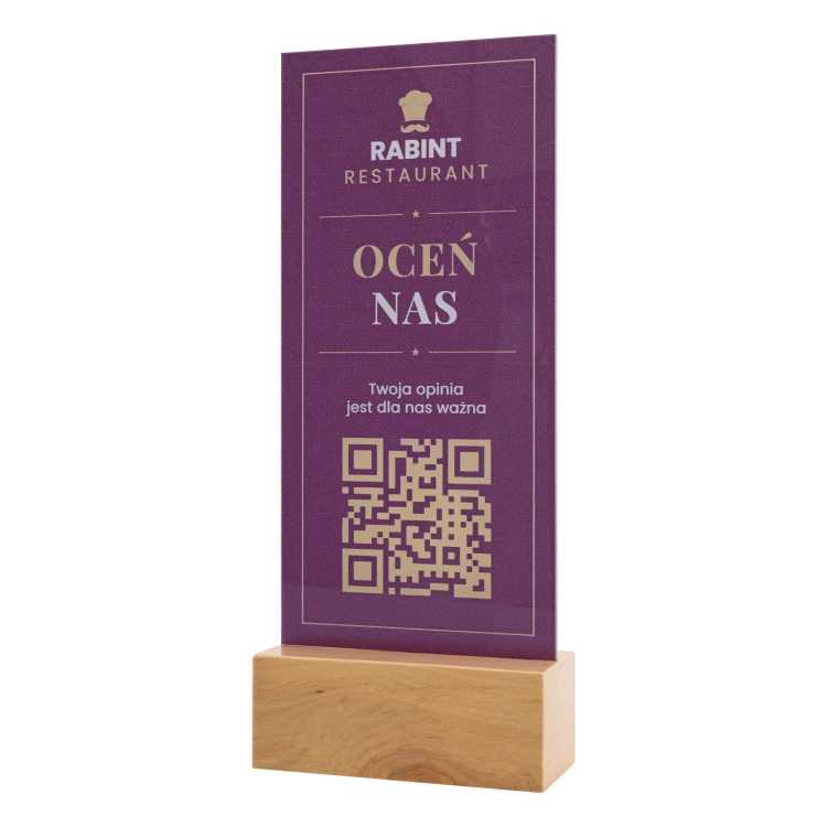 Stojak z kodem QR - transparentny akryl z nadrukiem UV - wys. 25 cm - ST064