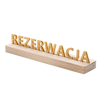 Stojak rezerwacja - złoty akryl na drewnianym postumencie - ST042