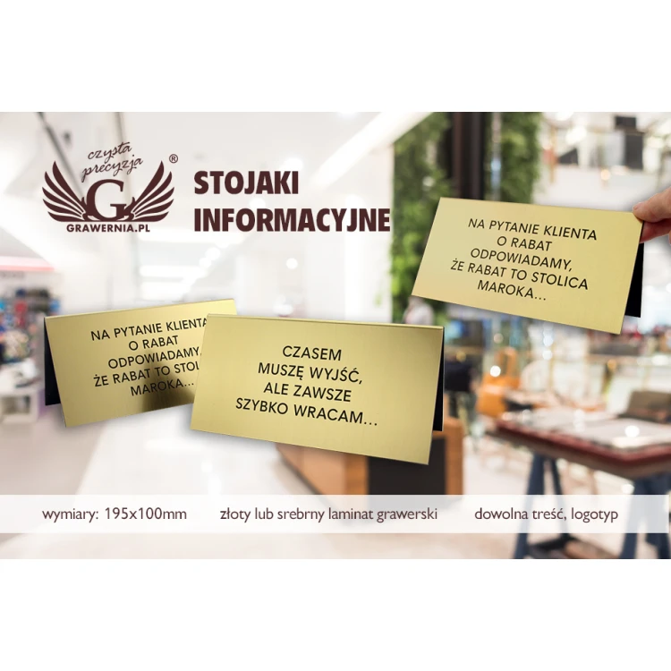 Stojaki informacyjne z dowolnym tekstem - wymiary: 195x100mm - ST026