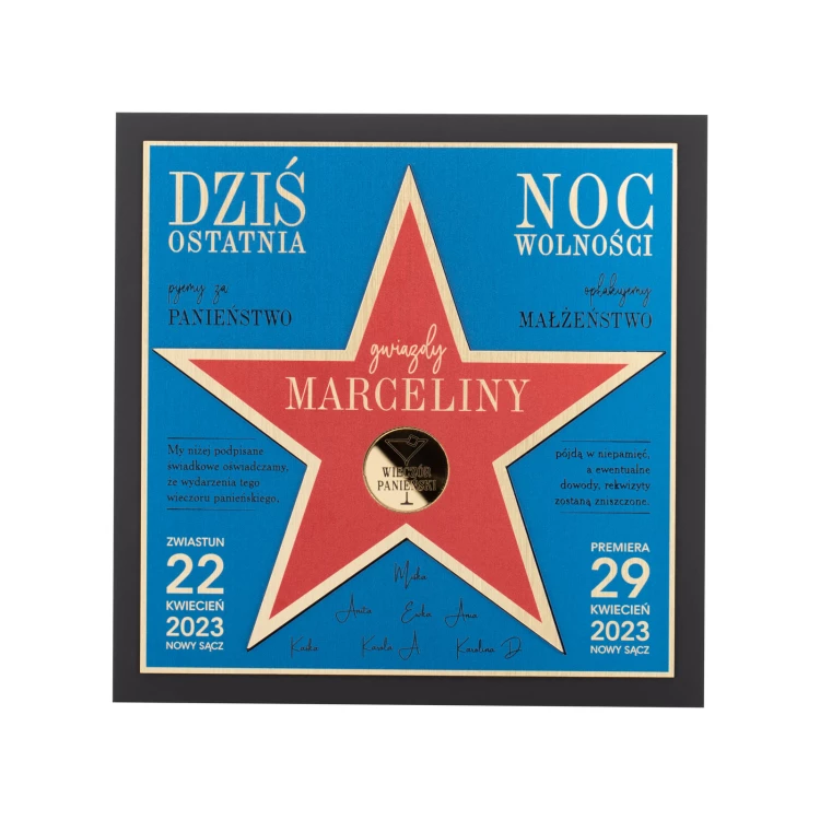 Stylowy dyplom na wieczór panieński - kwadrat - cyfrowy druk UV - DUV103