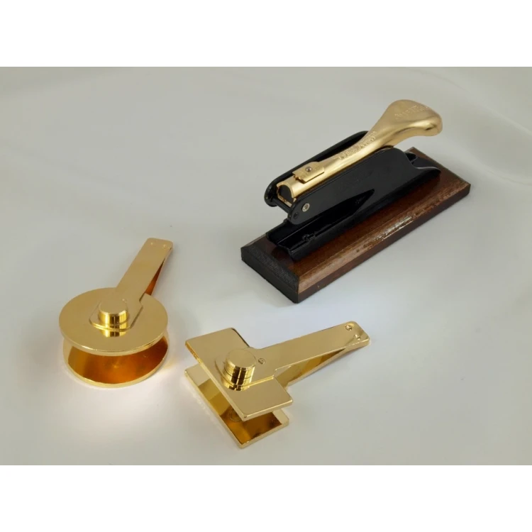 Suchy Stempel Just - Gold & Wood - ekskluzywny stempel biurkowy z podstawką drewnianą