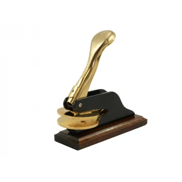 Suchy Stempel Just - Gold & Wood - ekskluzywny stempel biurkowy z podstawką drewnianą