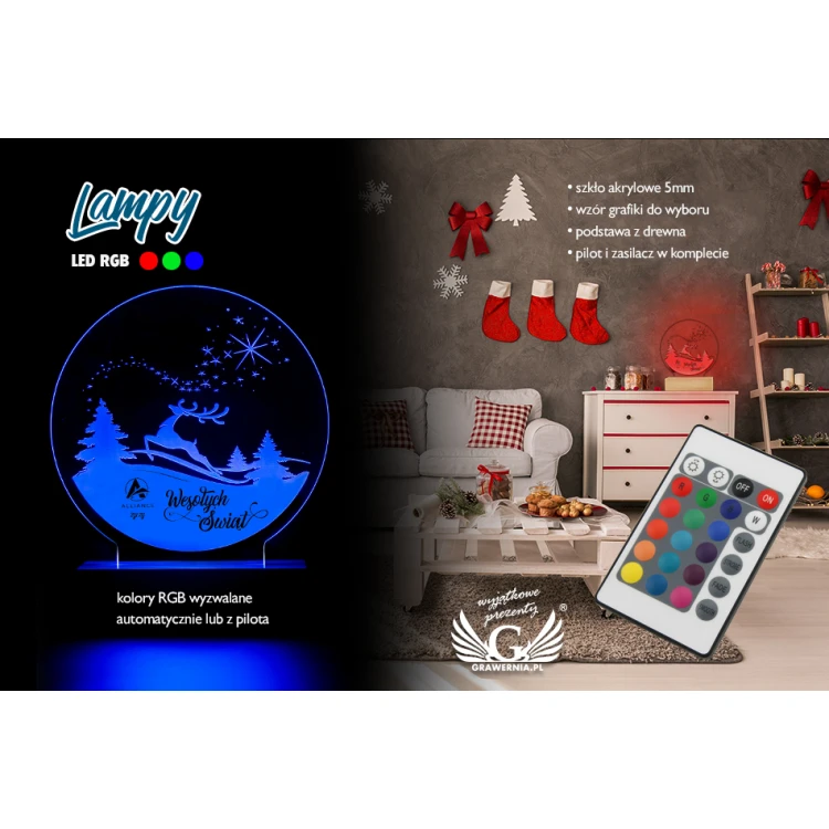Świąteczna Lampa LED RGB sterowana z pilota - L3D002