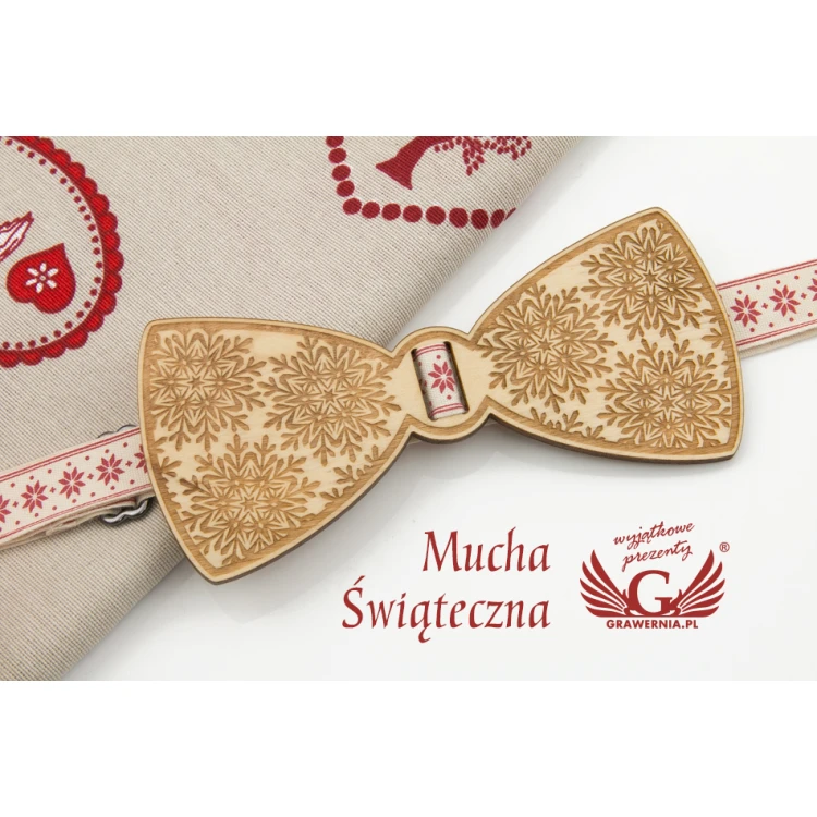 Świąteczna mucha grawerowana laserem - płatki śniegu - MDR037