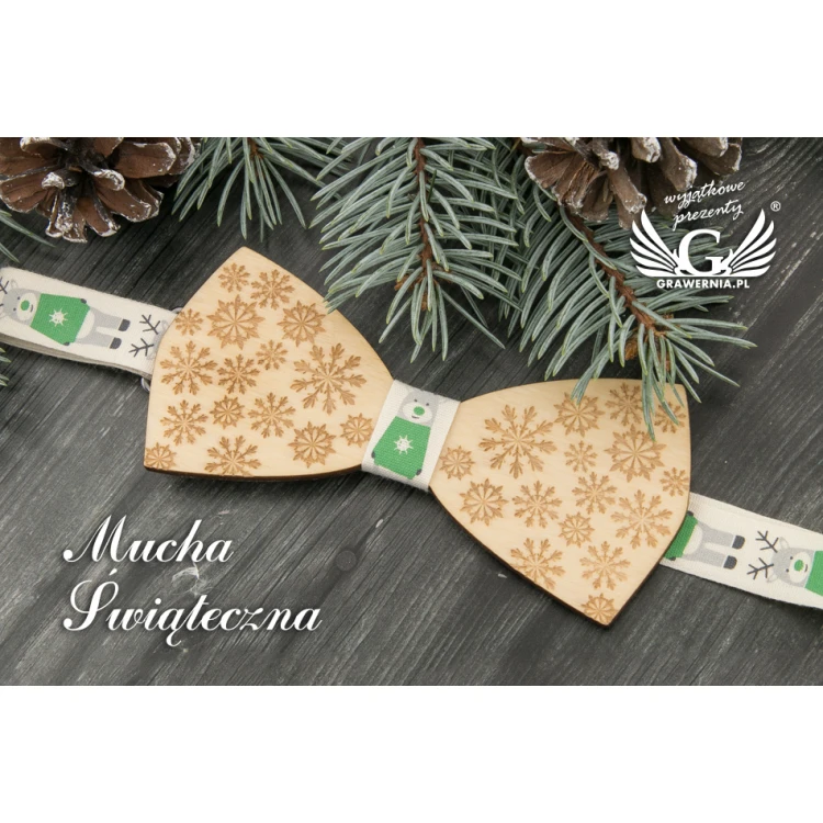 Świąteczna mucha grawerowana laserem - płatki śniegu 2 - MDR038