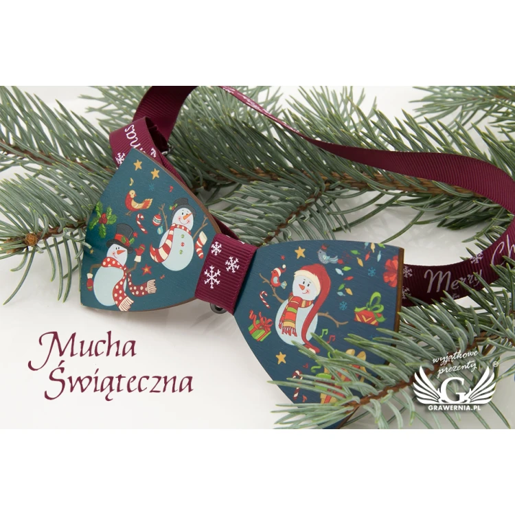 Świąteczna mucha z nadrukiem UV - bałwanki - MDR033
