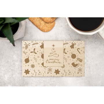Świąteczne podkładki pod kubki 2 szt. z litego drewna klonowego - grawer dowolnego logotypu, życzeń - wym. 153x86mm - PDK013