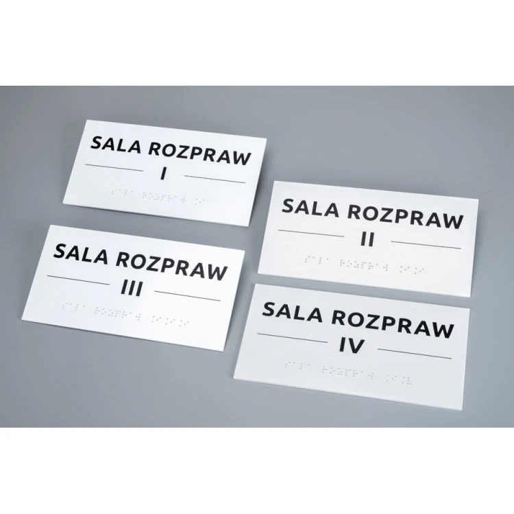 System tabliczek z pismem Braille'a dla sądów - wym. 200x100mm - PCW twarde - TAB521