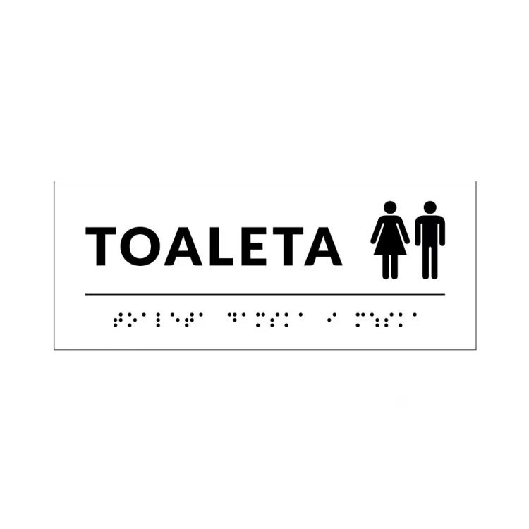 System tabliczek z pismem Braille'a dla szkół - toaleta - wym. 200x80mm - PCW twarde - DECO WHITE - TAB348
