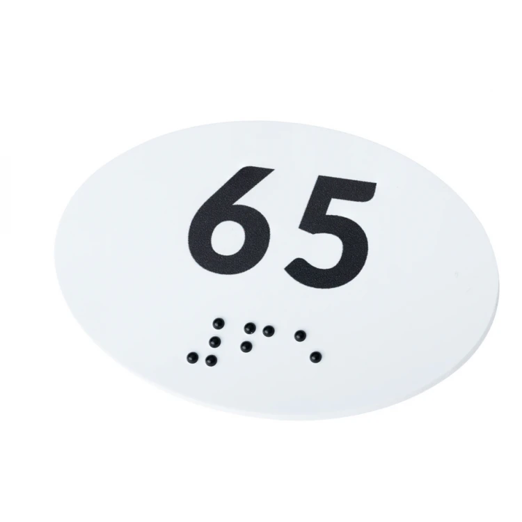 System tabliczek z pismem Braille'a dla szkół - numerek - wym. 60x40mm - PCW twarde - DECO WHITE - TAB349