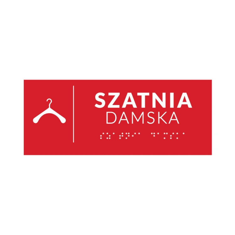 System tabliczek z pismem Braille'a dla szkół - szatnia - wym. 200x80mm - PCW twarde - DECO RED - TAB368