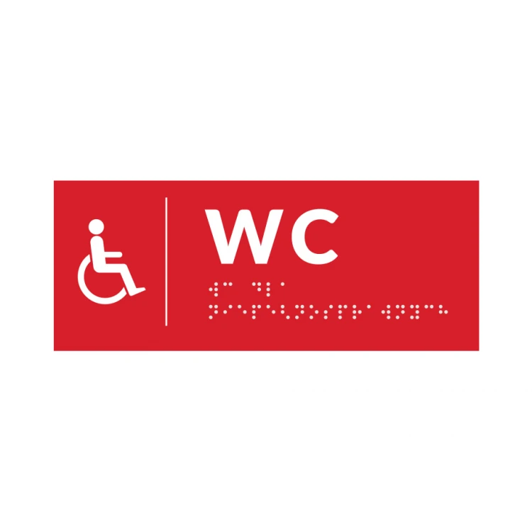 System tabliczek z pismem Braille'a dla szkół - WC - wym. 200x80mm - PCW twarde - DECO RED - TAB369