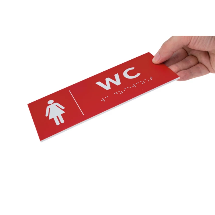 System tabliczek z pismem Braille'a dla szkół - WC - wym. 200x80mm - PCW twarde - DECO RED - TAB369