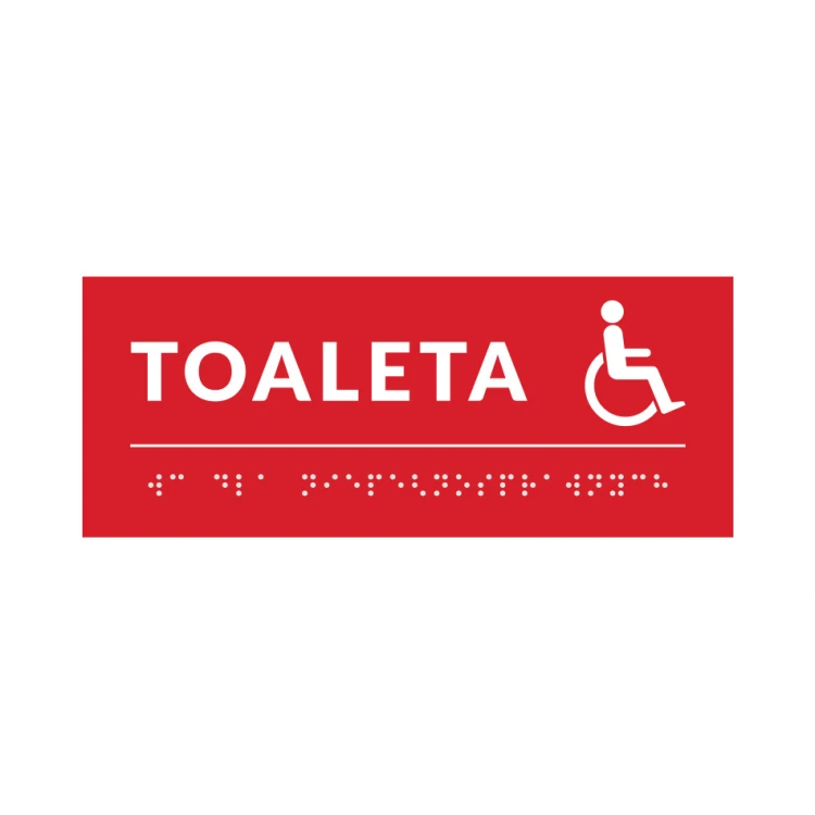 System tabliczek z pismem Braille'a dla szkół - toaleta - wym. 200x80mm - PCW twarde - DECO RED - TAB370