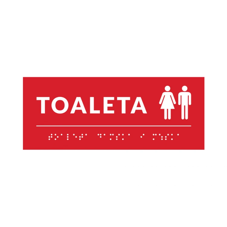 System tabliczek z pismem Braille'a dla szkół - toaleta - wym. 200x80mm - PCW twarde - DECO RED - TAB370