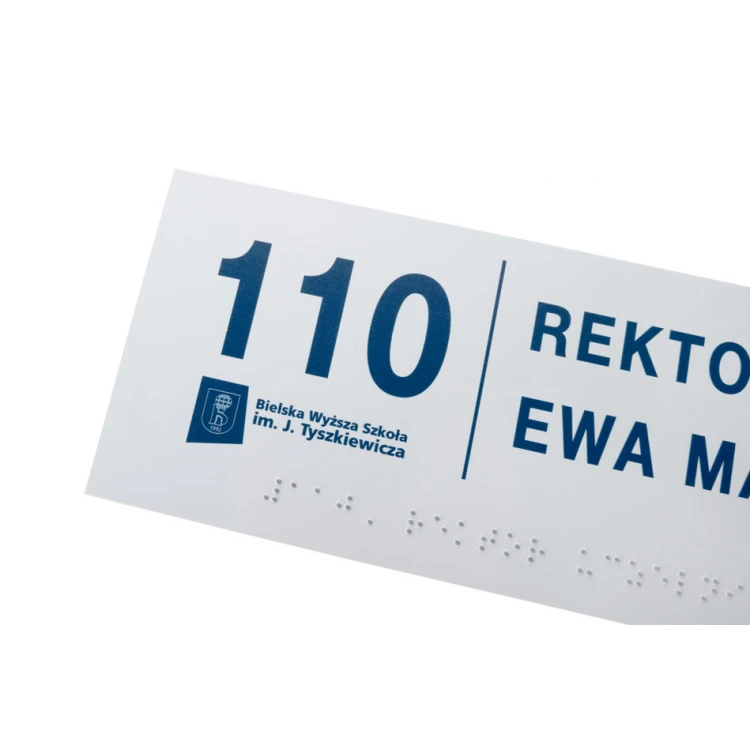 System tabliczek z pismem Braille'a dla szkół wyższych - wym. 295x100mm - PCW twarde - TAB397